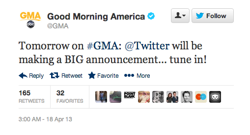 Twitter presenterade nyheten i "Good morning America".